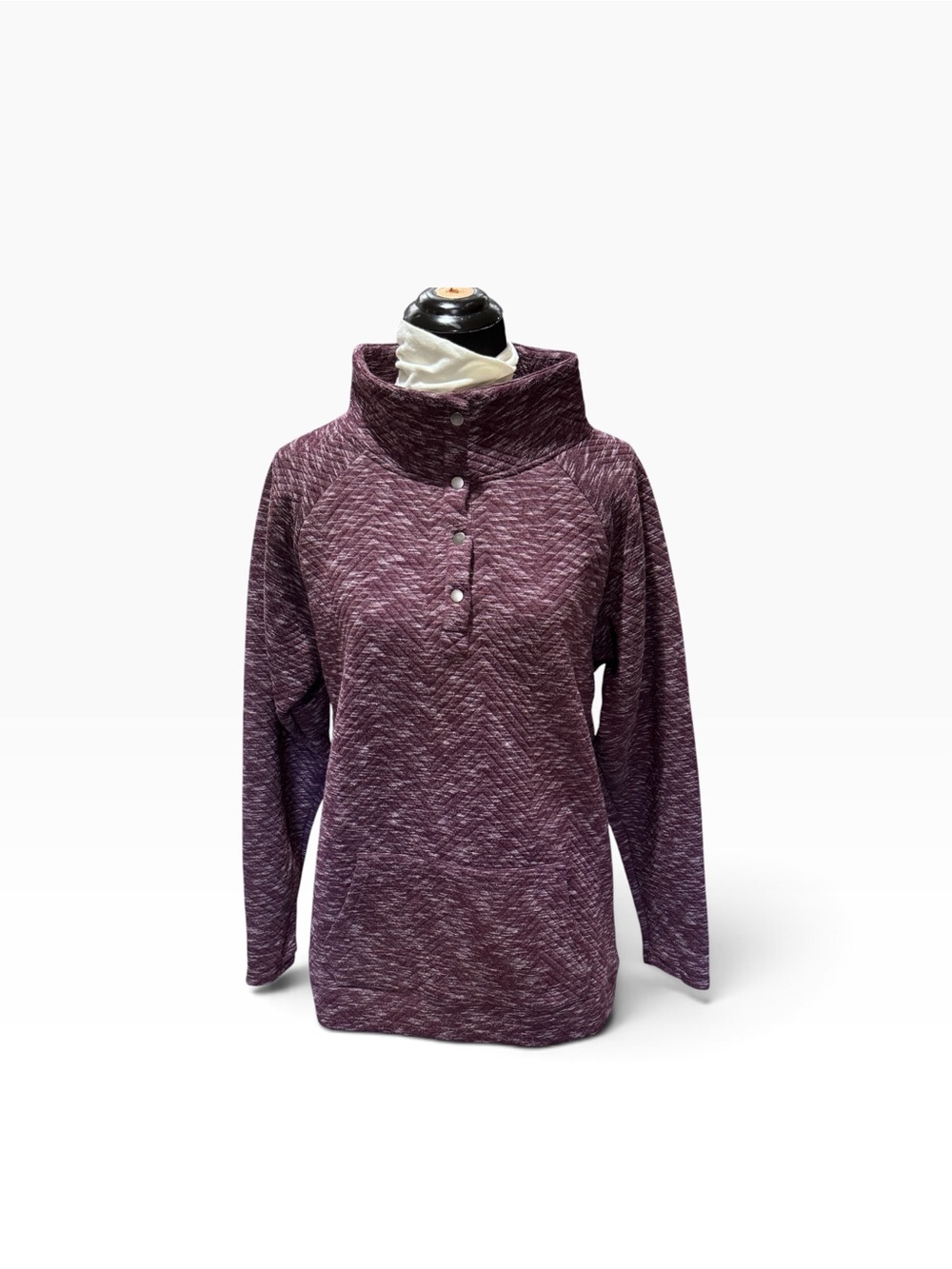 Women's Quilted Snap-Front Pullover Hoodie in Plum